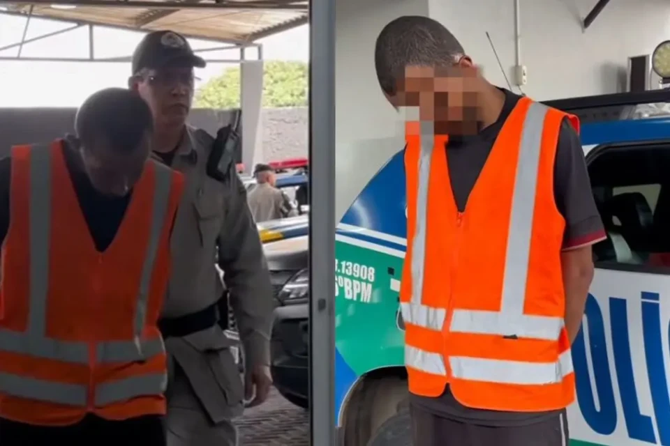 Imagem mostra suspeito detido pela Polícia Militar
