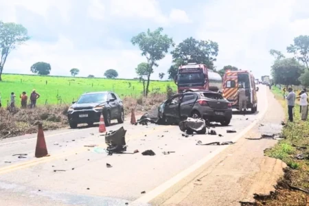 Fotos: duas pessoas morrem em acidente com quatro veículos na GO-020, em Bela Vista (Foto: Bombeiros)