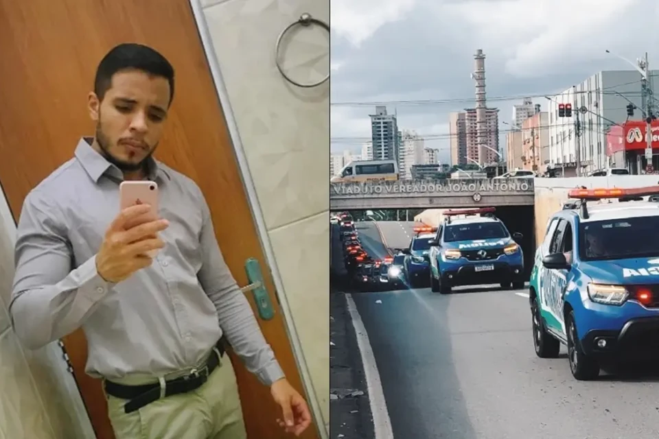 Vídeo mostra cortejo que levou corpo de PM baleado em Goiânia até o Tocantins (Foto: redes socieis e Kaikydrone)