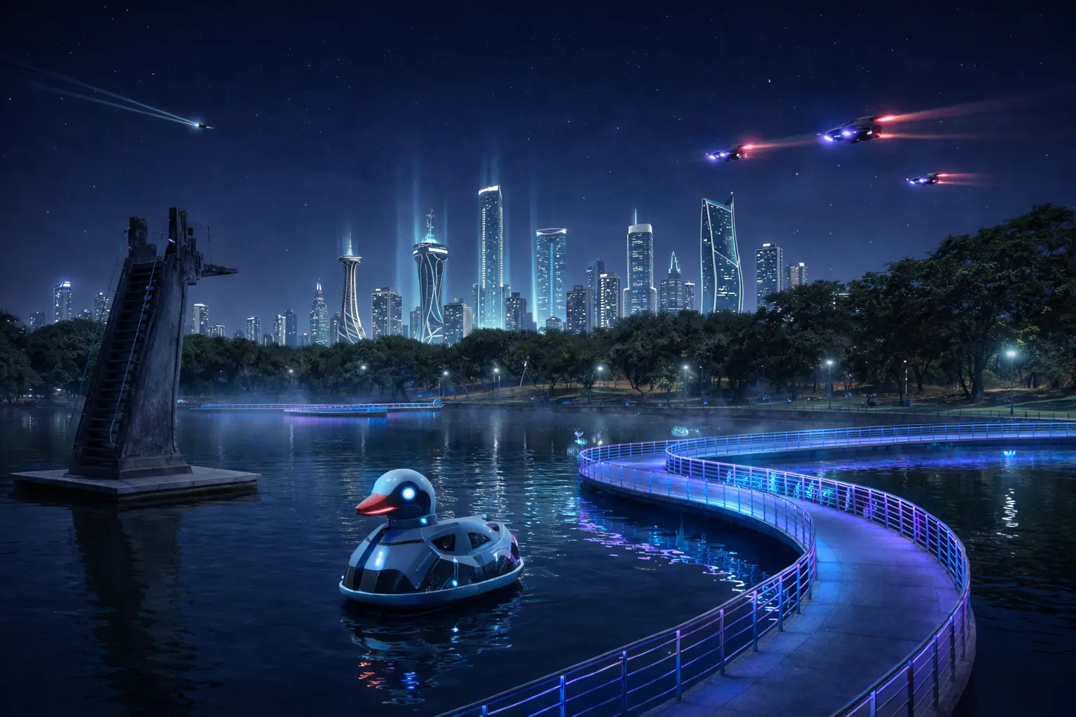 Carros voadores e Mutirama tecnológico: IA recria imagens de Goiânia futurista 2 lago das rosas