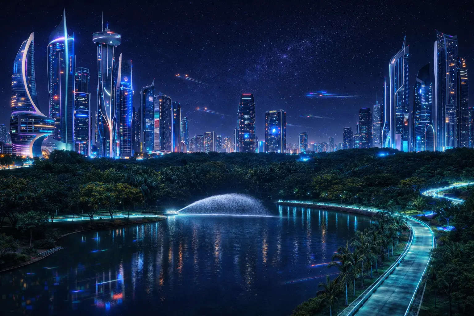 Carros voadores e Mutirama tecnológico: IA recria imagens de Goiânia futurista 7 parque flamboyant