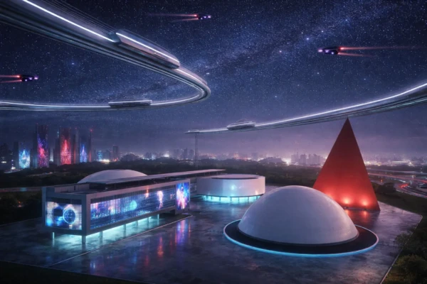 Carros voadores Mutirama tecnológico: imagens recriam Goiânia no futuro cyberpunk Hologramas na Praça Cívica e patinho-robô no Lago das Rosas