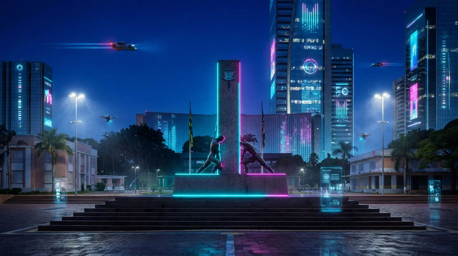 Carros voadores e Mutirama tecnológico: IA recria imagens de Goiânia futurista 11 praça2