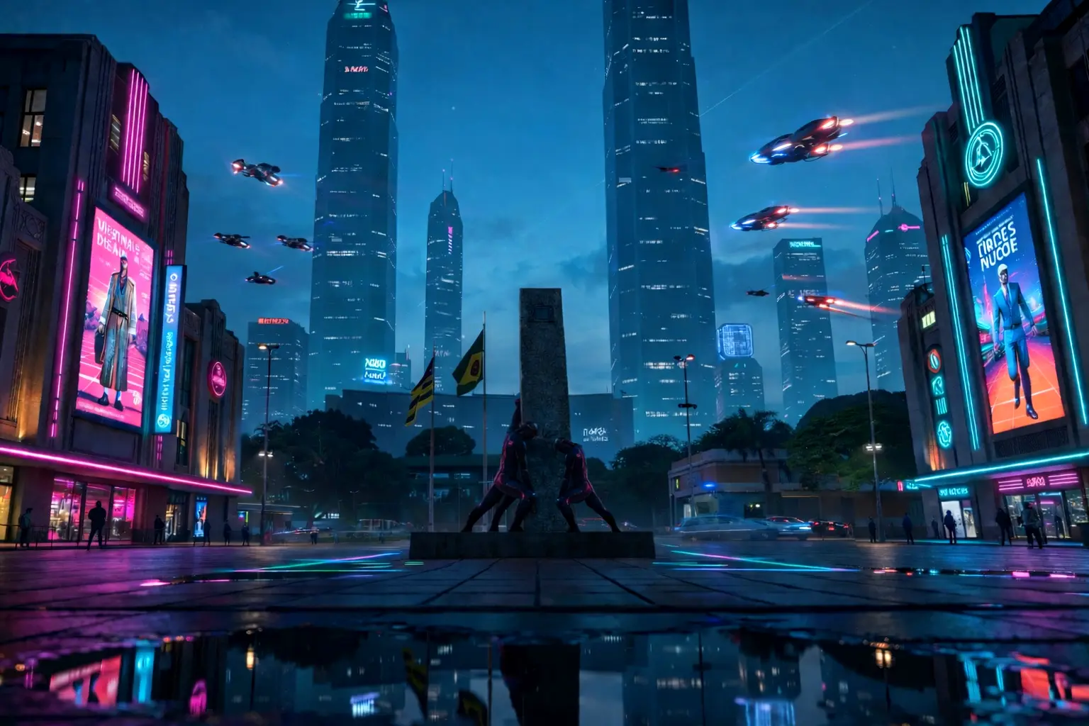 Carros voadores e Mutirama tecnológico: IA recria imagens de Goiânia futurista 3 praça