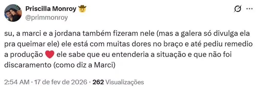 image 1 Mulher de Alberto Cowboy reage a massagem de Gabriela no BBB 26; veja