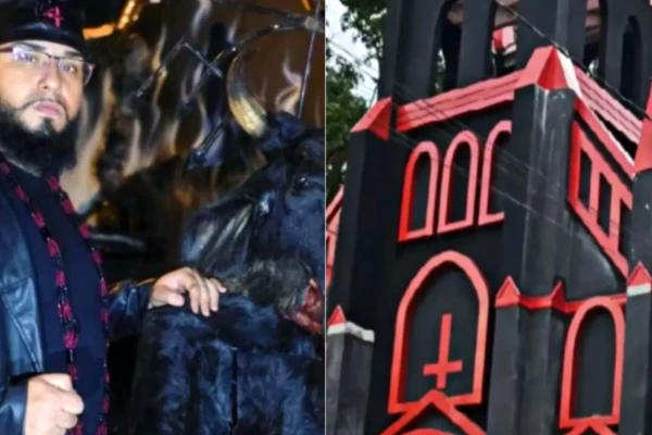 Vídeo mostra como são as missas na 1ª igreja Luciferiana do Brasil dedicada a Lúcifer tem decoração preta e vermelha e desenhos nas paredes