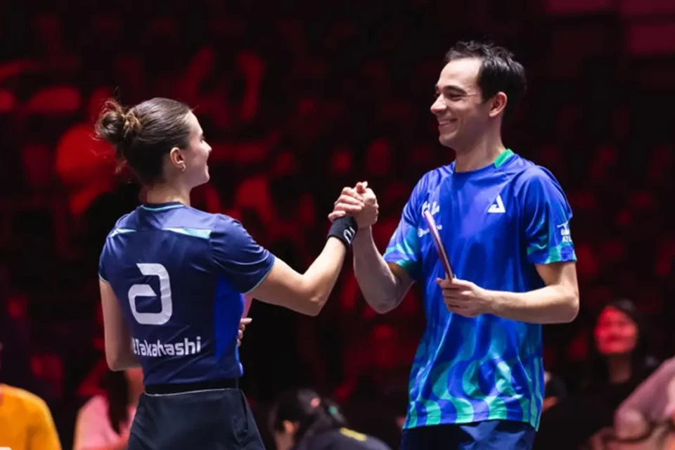 Hugo Calderano e Bruna Takahashi