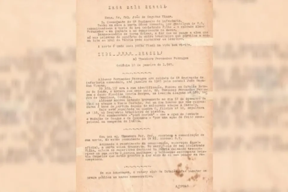 Carta escrita pelo pai de adereçada endereça à coronel - (Foto: Museu Histórico Municipal Cornélio Ramos)
