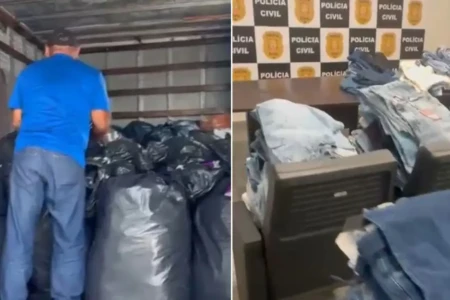 Imagem mostra caminhão carregado com mercadoria adquirida de maneira fraudulenta