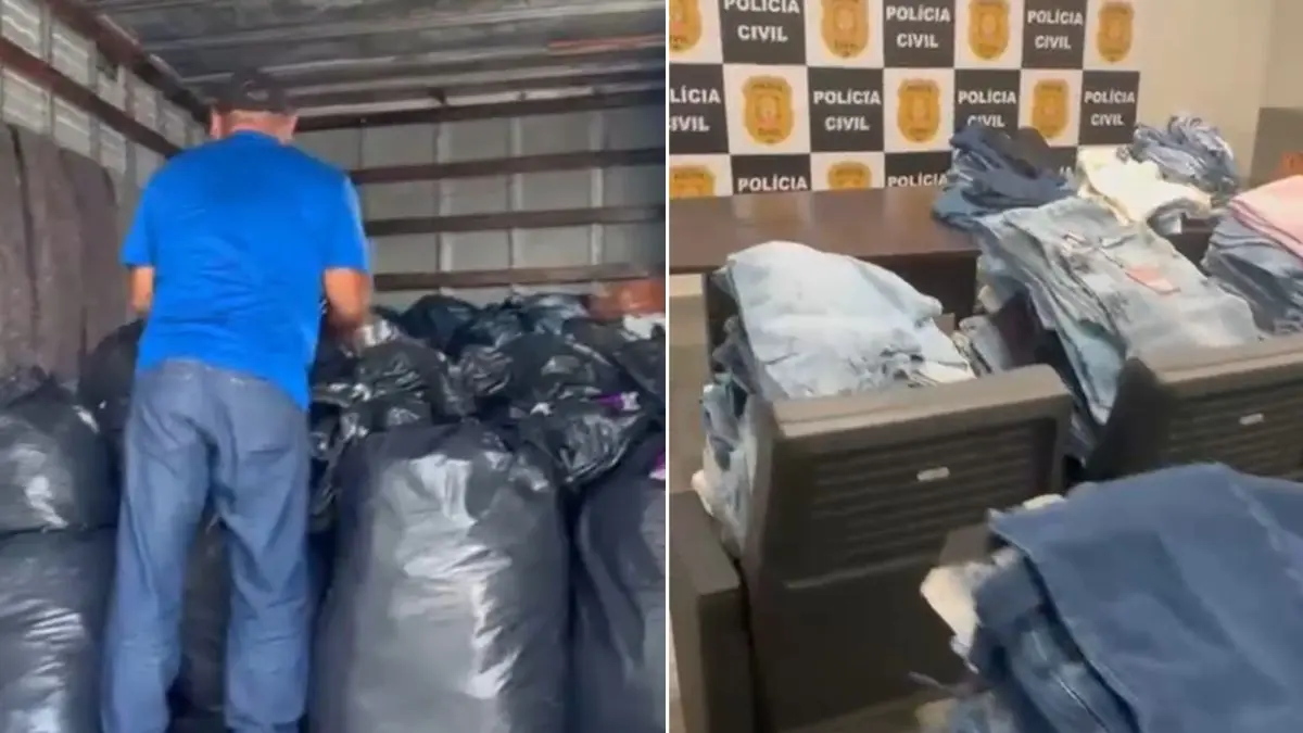 Imagem mostra caminhão carregado com mercadoria adquirida de maneira fraudulenta