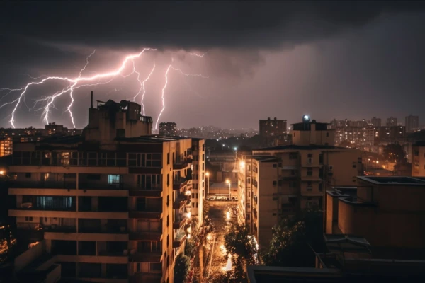 Cidade com tempestade