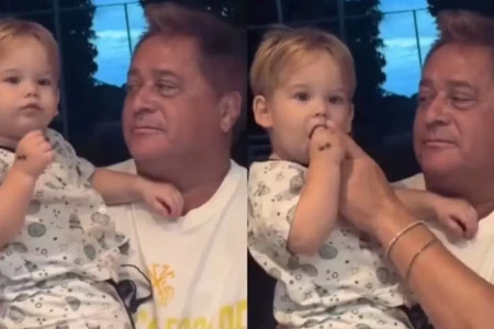Leonardo viraliza após vídeo com neto em Goiânia e divide opiniões na web; assista polêmica Gesto gerou interpretações José Leonardo