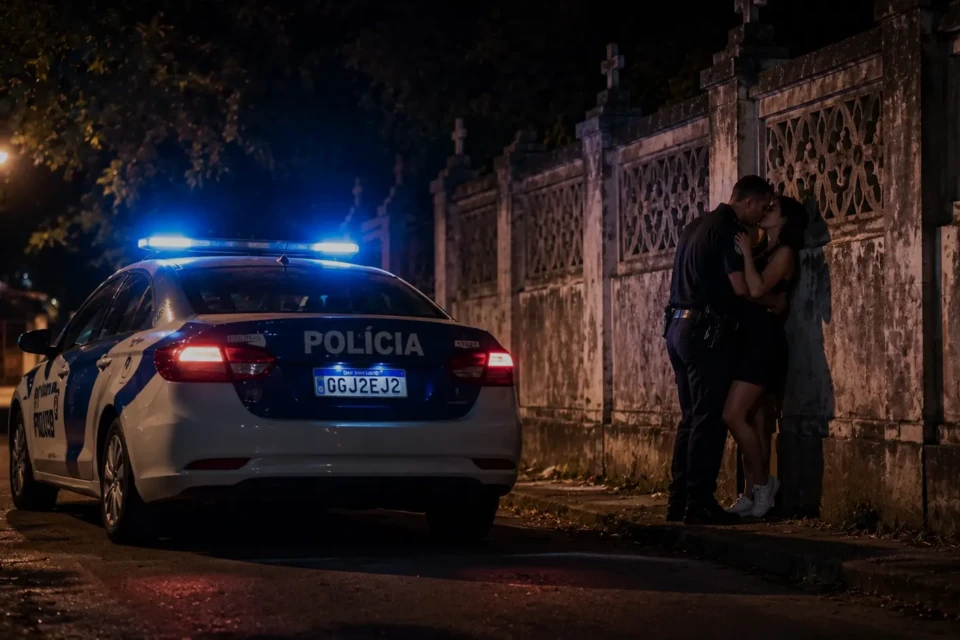 Vídeo: Policial é flagrado fazendo sexo ao lado de viatura perto de cemitério Imagens de câmera de segurança registraram o encontro íntimo
