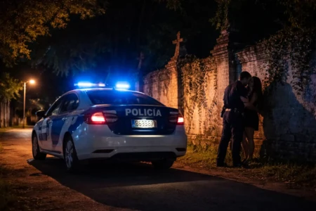 Vídeo: Policial é flagrado fazendo sexo ao lado de viatura perto de cemitério Imagens de câmera de segurança registraram o encontro íntimo