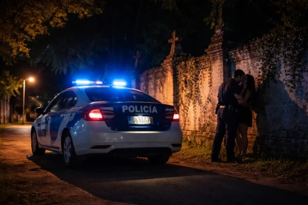 Vídeo: Policial é flagrado fazendo sexo ao lado de viatura perto de cemitério Imagens de câmera de segurança registraram o encontro íntimo