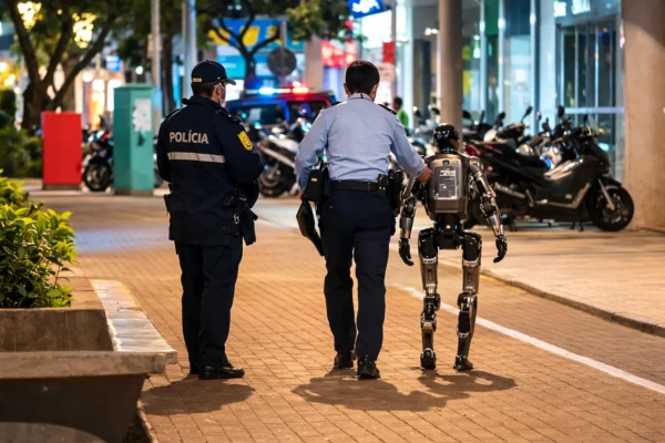 Robô humanoide é preso após importunar idosa na China Vídeo mostra robô assustando a chinesa e depois sendo levado por policiais
