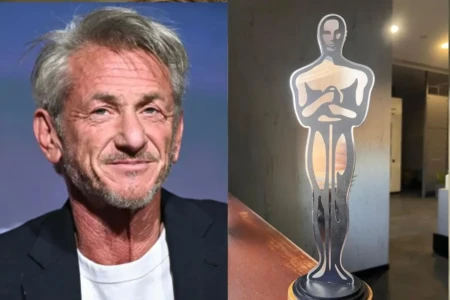Sean Penn ganha 'estatueta do Oscar' feita com metal de destroço da guerra da Ucrânia (Foto: Reprodução)