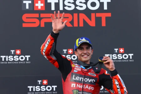 Marc Márquez durante pódio da MotoGP em Goiânia. Foto: Beto Issa - MotoGP