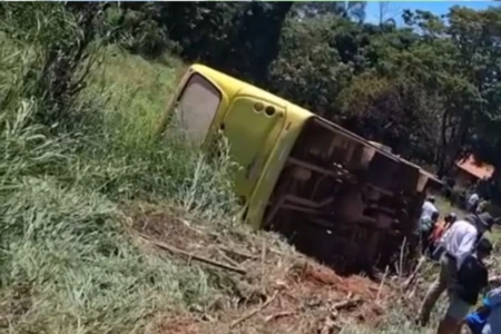 Ônibus cai de ribanceira em Abadia de Goiás; há feridos (Foto: Reprodução)