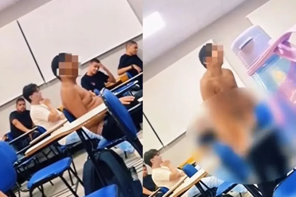 Aluno tira a roupa durante aula de Direito em universidade no Rio de Janeiro; vídeo Estudante foi afastado e receberá acompanhamento