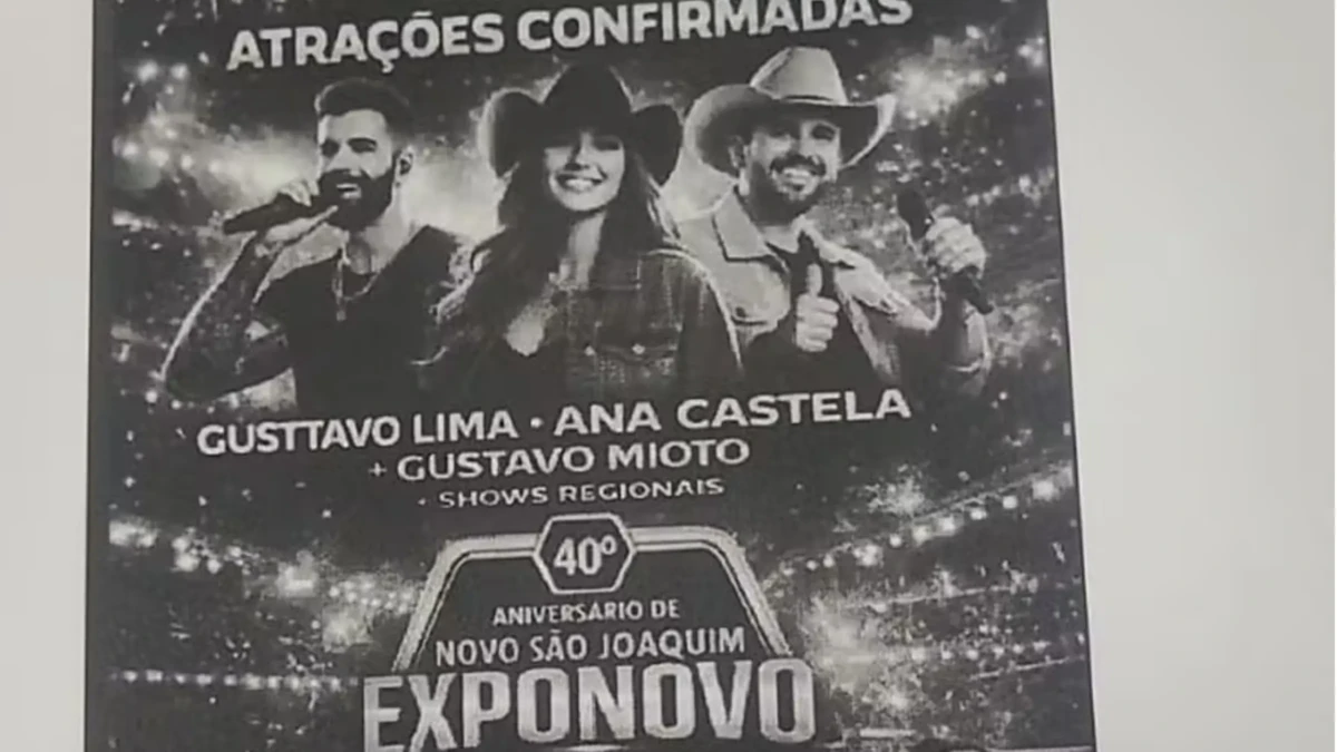 Cartaz de divulgação de show com Gusttavo Lima, Ana Castela e Gustavo Mioto