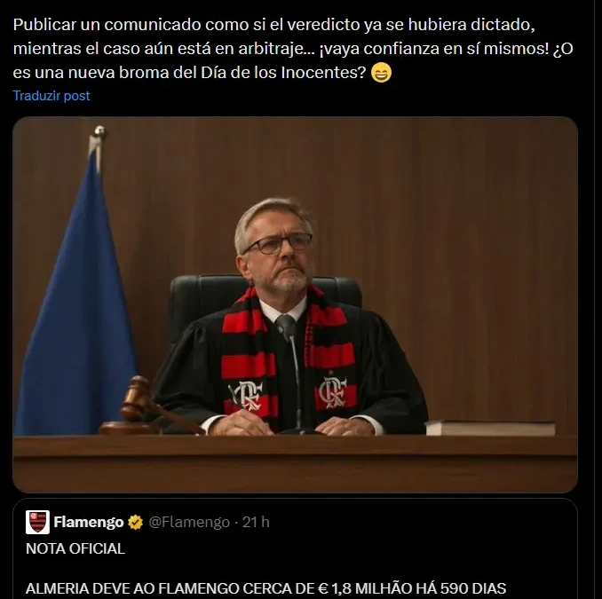 Clube espanhol Almería ironiza cobrança do Flamengo