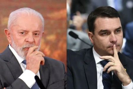 Imagens mostram presidente Lula e senador Flávio Bolsonaro