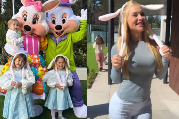 Virginia Fonseca faz festa de Páscoa em mansão de Vini Jr em Madri com caça aos ovos e coelhos gigantes