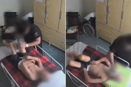 Cuidador agredindo idoso - (Foto: reprodição)