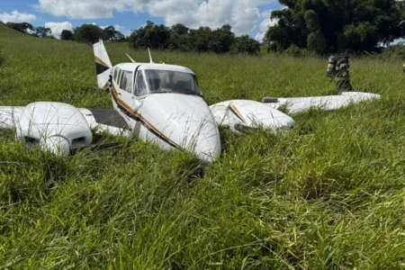 Avião pegou fogo após queda - (Foto: reprodução/Corpo de Bombeiros)