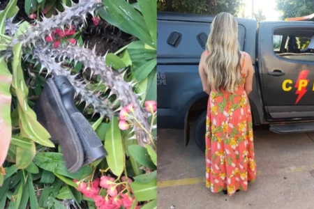 Suspeita escondeu pistola em moita - (Foto: reprodução/PM)