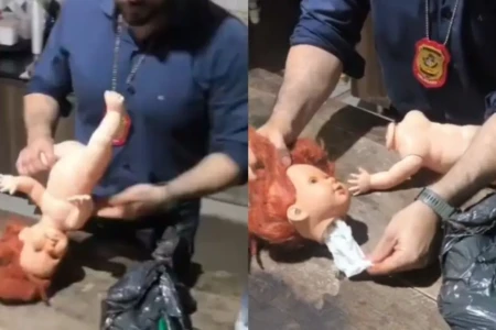 Imagens mostram brinquedo sendo desmontado pelo delegado