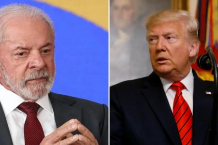 Montagem de fotos do Luís Inácio Lula da Silva e Donald Trump
