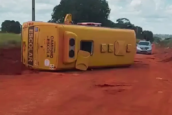 Ônibus com crianças tomba em Mozarlândia após meses de reclamação dos pais (Foto: Reprodução)
