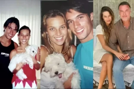 Daniel Bueno e Michele Birkheuer em momentos diferentes