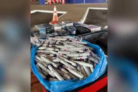 Apreensão de Canetas emagrecedoras na divisa com o Paraguai (Foto: Receita Federal)