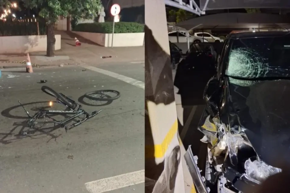 Bicicleta e caminhonete sofreram danos - (Foto: reprodução/PM)