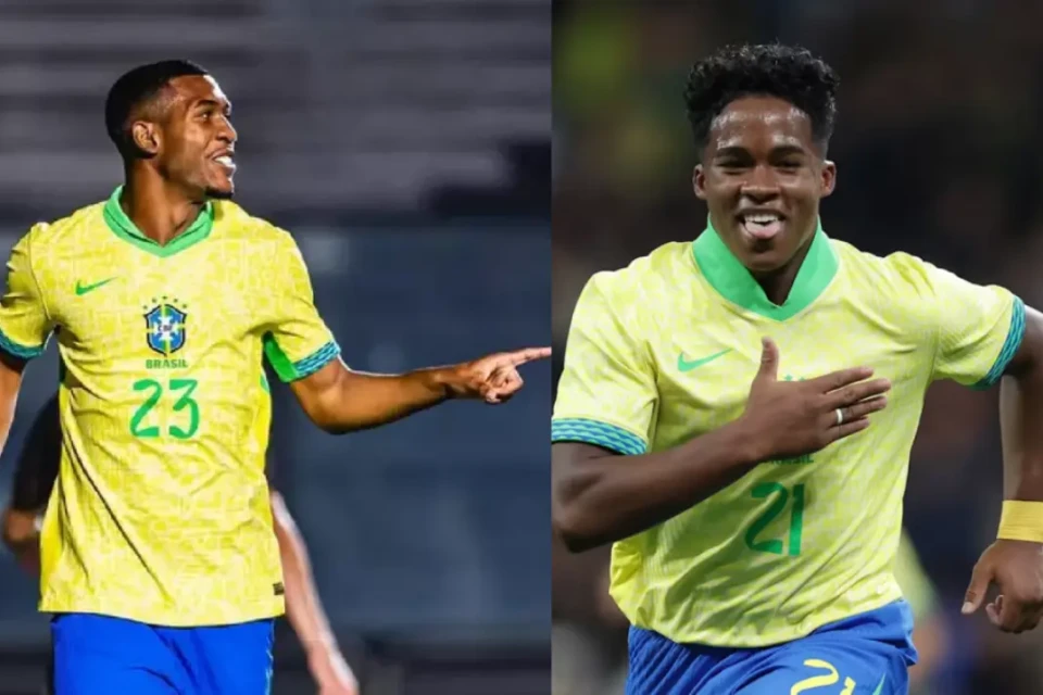 Rayan e Endrick com a camisa da seleção brasileira