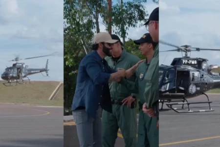 Imagem mostra momento em que sertanejo recebe a equipe