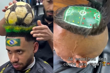Barbeiro cria cortes de cabelo em formato de estádios para a Copa; vídeo “Em média, são cerca de duas horas para finalizar”, explicou Naldo