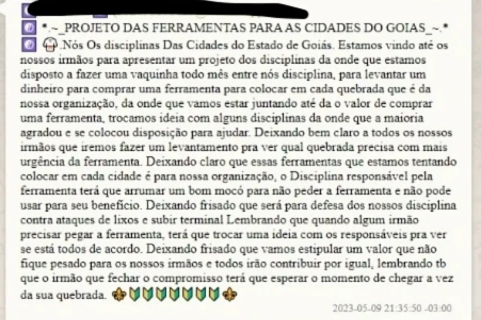 Uma das mensagens encontradas