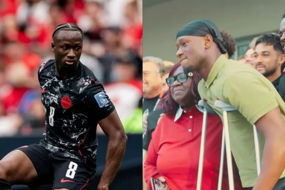 Jogador do Canadá que quebrou a perna é recebido com festa após cirurgia (Foto: Reprodução)
