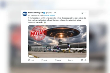 Aeroporto de Miami emite alerta para 'atividade incomum' no espaço durante Brasil x Escócia (Foto: Reprodução)