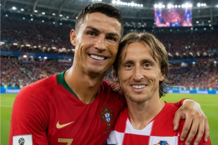 Cristiano Ronaldo ou Modric: um deles pode fazer hoje o último jogo em Copas (Foto: IA)