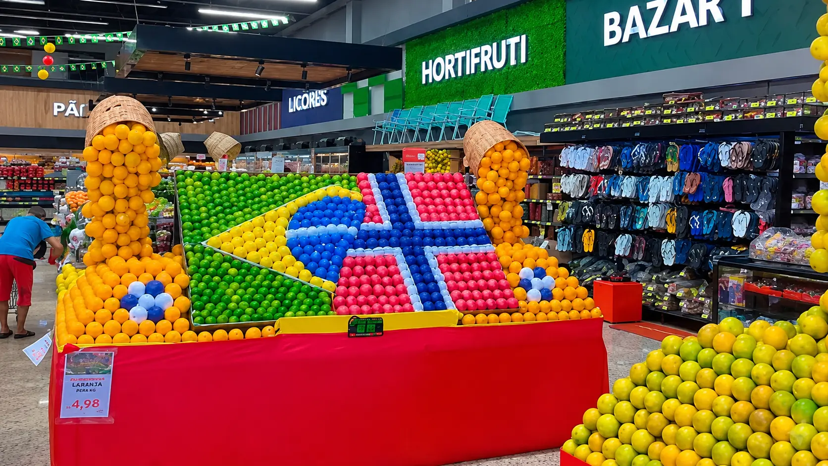 Bandeiras de frutas em supermercados de Goiás: arte viraliza antes de confronto Brasil x Noruega Bandeiras de frutas em supermercados de Goiás: arte viraliza antes de confronto Brasil x Noruega