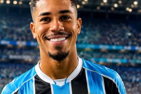 Diego Caito com camisa do Grêmio (Foto: IA)
