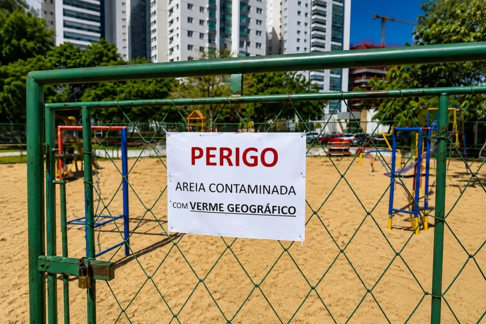 CApós crianças serem contaminadas no Jardim Goiás, Prefeitura inicia a troca da areia do playground; pediatra explica os riscos e como prevenir a doença. Credito: Reprodução