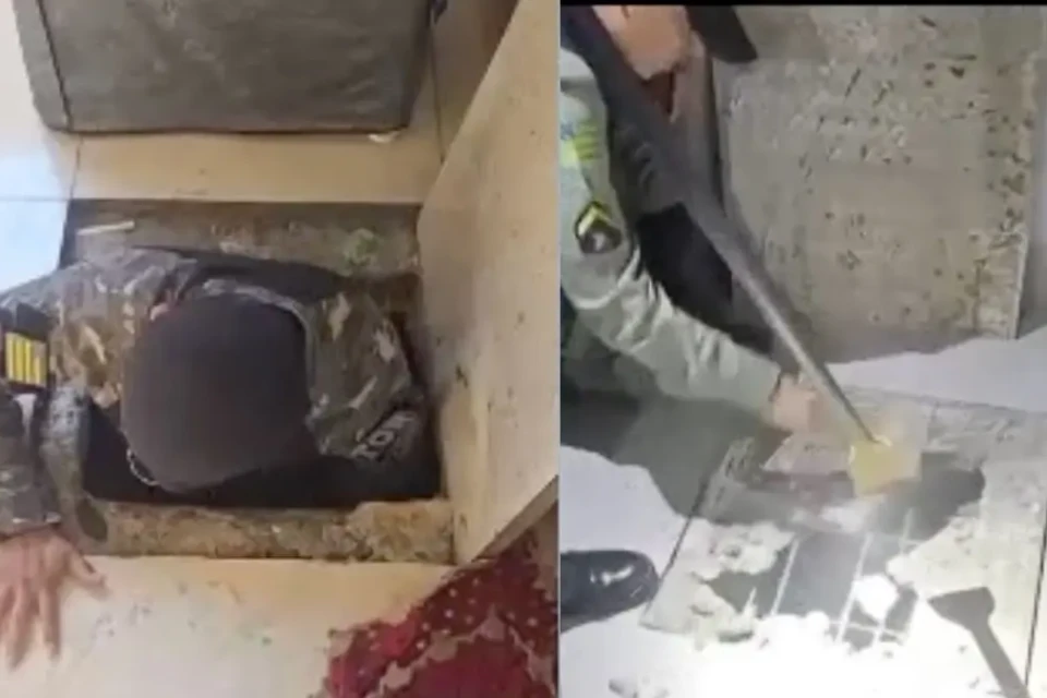 PMs quebraram o chão para encontrar drogas em bunkers em Goiânia (Foto: Reprodução TV Anhanguera)