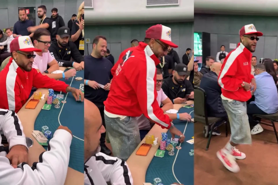 Neymar comemora vitória em jogo de poker na noite desta terça-feira (21) em São Paulo