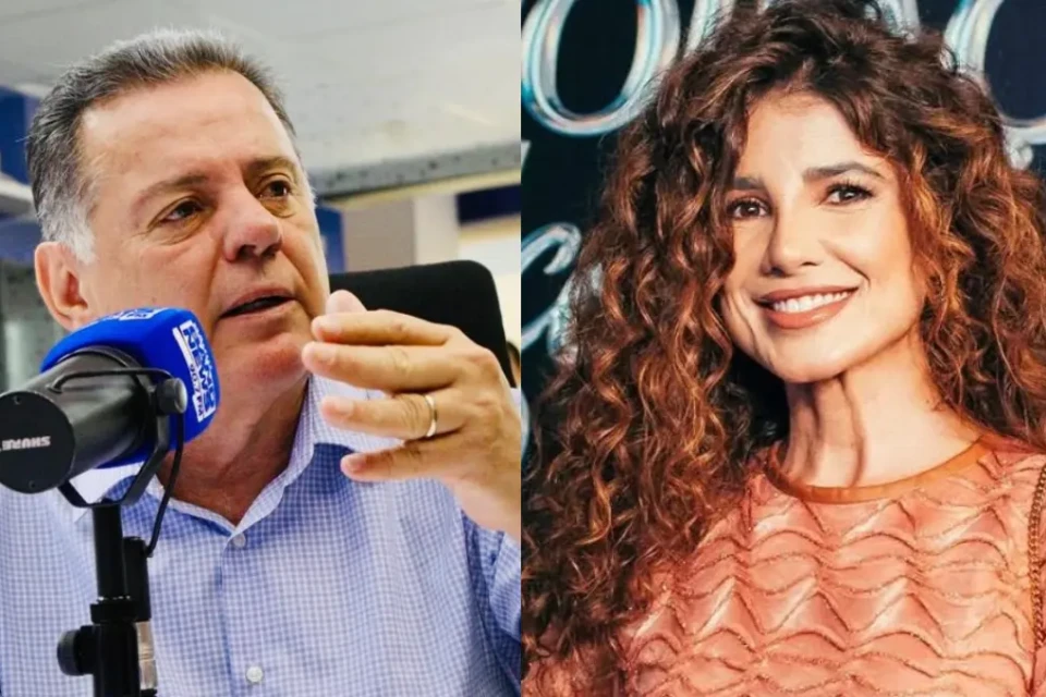 De um lado Marconi Perillo, de outro a cantora Paula Fernandes